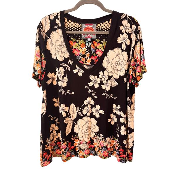 Johnny Was The Redland Favorite Short Sleeve V-Neck Swing Tee Multi Floral Sz XL - Picture 4 of 11